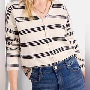 SANCTUARY Easy v-neck striped sweater in oat